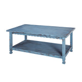 Rustic Rectangular Coffee Table, 42 in. W x 24 in. D x 18 in. H, Living Room Blue Antique, W/ (1) 36 in. W x 18 in. D x 10 in. H Shelf, Farmhouse/Cottage Style, Select Hardwood/Construction Alaterre Furniture