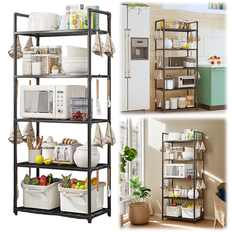 5 Tier Storage Shelves Adjustable Shelving Unit Heavy Duty Storage Rack 66 Lbs Capacity for Kitchen Pantry Closet Bathroom Laundry Garage Black Generic