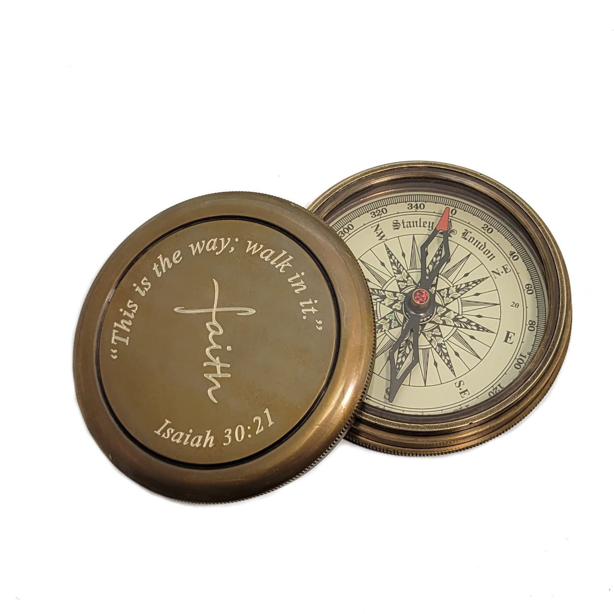 Personalized Compass Engraved | Gift for Baptism, Confirmation, Graduation, Anniversary | Antique Brass Desk Compass in Wood Box for Men, Him, Son (Design My Own) Stanley London