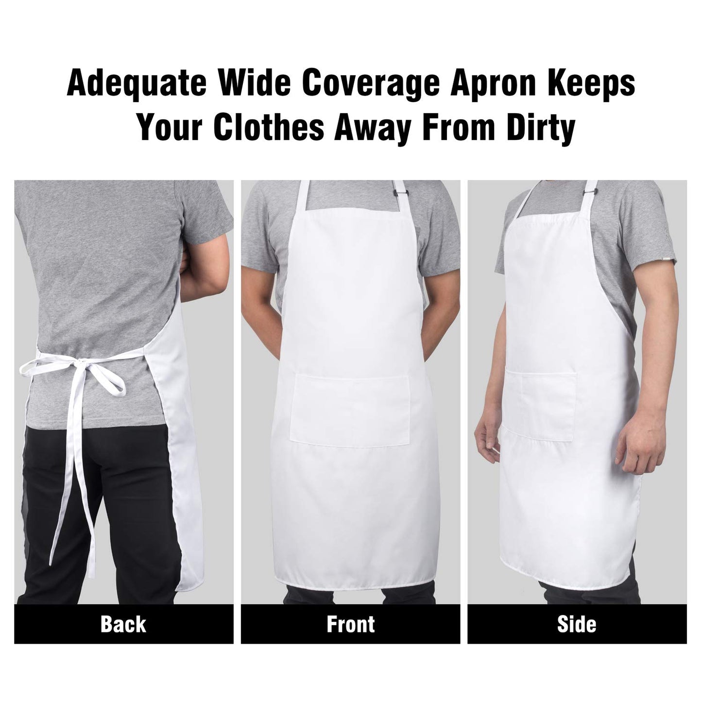 Xornis 2 Pack Bib Aprons with 2 Pockets Kitchen Apron Cooking Chef, White