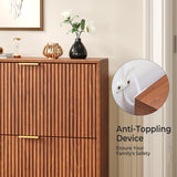 Hootata 31.5''W Walnut Shoe Storage Cabinet for Entryway with 2 Flip Drawers, Fluted Slim Shoe Cabinet, Free Standing Wooden Shoes Organizer for Foyer, Hallway Hootata