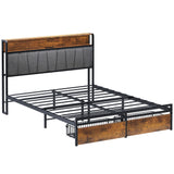 SogesSleep Queen Bed Frame with Headboard, Upholstered Bed Frame Queen Size with Storage and Charging Station & LED Lights, No Box Spring Needed Bed Frame, Noise Free & Easy Assembly SogesSleep