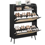 HOOBRO Rattan Shoe Storage Cabinet, Shoe Cabinet Storage for Entryway, Shoe Organizer with 2 Flip Drawers, Narrow Shoe Cabinet with Adjustable Shelves for Hallway, Living Room, Black BN80SC01 HOOBRO