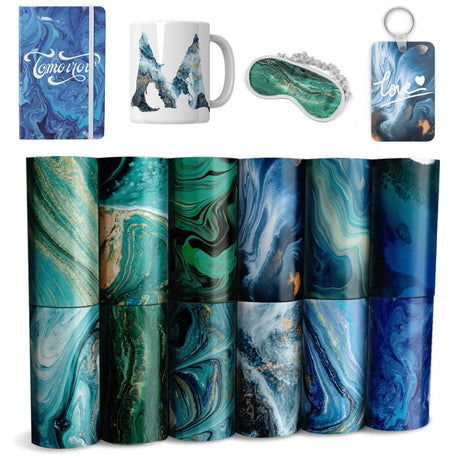 Marble - Transfer- - Sheets, 12 Pcs 4.5x12" Watercolor Pattern- Pre-ed Sublimation Paper for DIY T- Shirts, Mug Heat Press, Coaster Blank Lucky Goddness