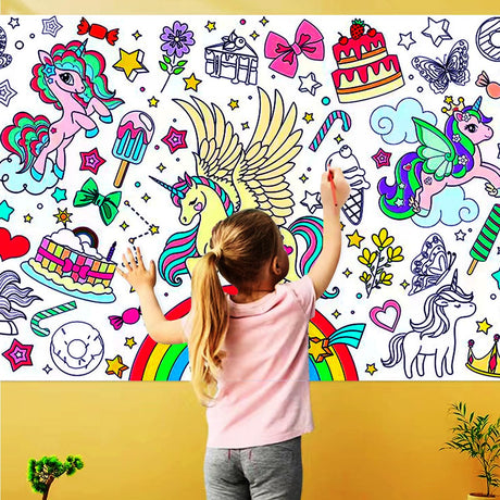 JUNQIU Unicorn Coloring Table Cloth for Kids, 72 * 31Inch Giant Coloring Poster for Unicorn Birthday Decorations/Party Games/Birthday Activities/Crafts/Coloring Paper Roll JUNQIU US