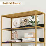 HITHOS 5 Tier Bookshelf with Drawers, 71" Tall Bookcase with Shelves, 35.4" Wide Free Standing Book Storage Shelf, Modern Wood Display Cabinet for Living Room, Study, Home Office, Gold Black HITHOS