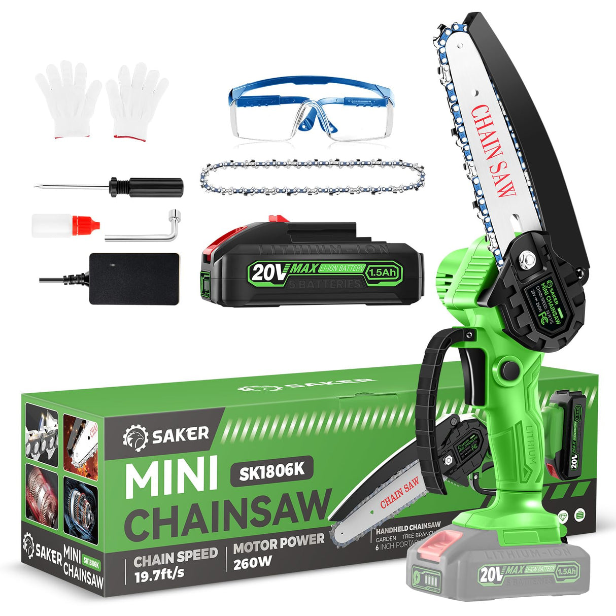 Saker Mini Chainsaw|6 Inch Chainsaw[2025 Upgraded]|Mini Cordless Electric Chain Saw|Small Handheld Portable Chainsaw Battery Powered Chain Saw for Tree Trimmer and Garden,Father's Day Gift for Men Dad Saker