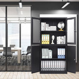 SISESOL Display Cabinet with Glass Doors and Lock,Black Metal Storage Cabinet,Freestanding Locking Kitchen Pantry Cabinets with Doors and Shelves for Home Office,Pantry,Kitchen Bathroom SISESOL