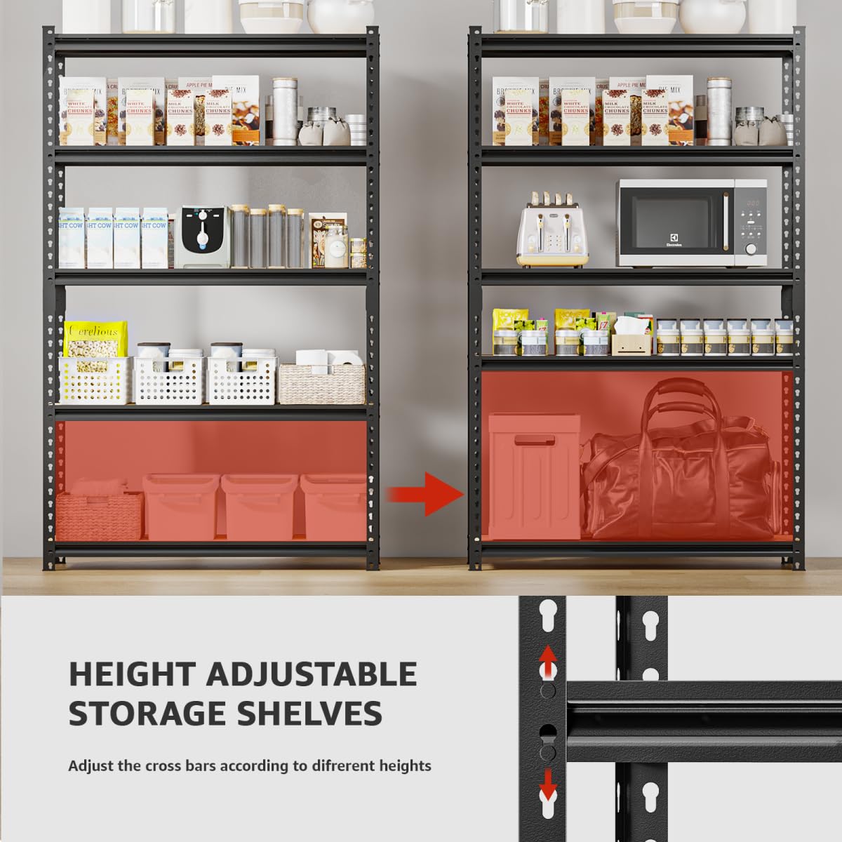 SYLOUGH 36"W "Father&I" 5-Shelf Industrial Metal Steel Garage/Tote Storage Shelves Heavy-Duty Adjustable Rack: Tall Shelving Units Organizer for Closet/Basement/Pantry/Shop/School 72"H*36W*16"D, Black SYLOUGH