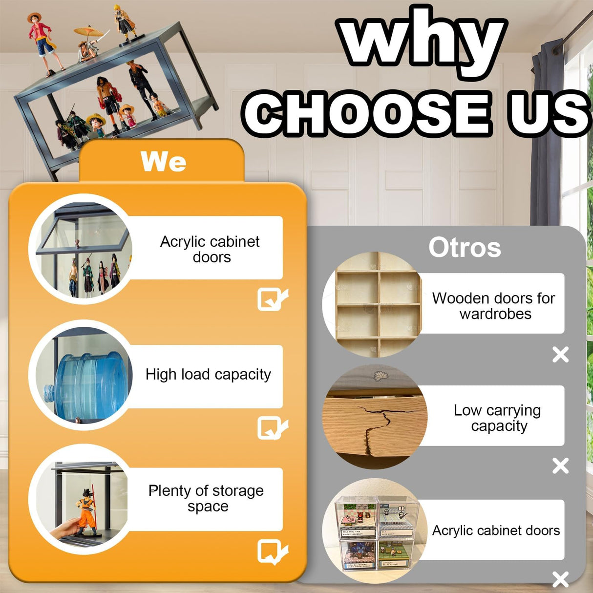 HAOWANJP Curio Display Cabinet 5-Tier Storage Shelves with Acrylic Door, Collectibles Toy Organizers Rack & Display Shelf, Kids Bookshelf and Bookcase for Playroom, Bedroom (Brown-Flip) HAOWANJP