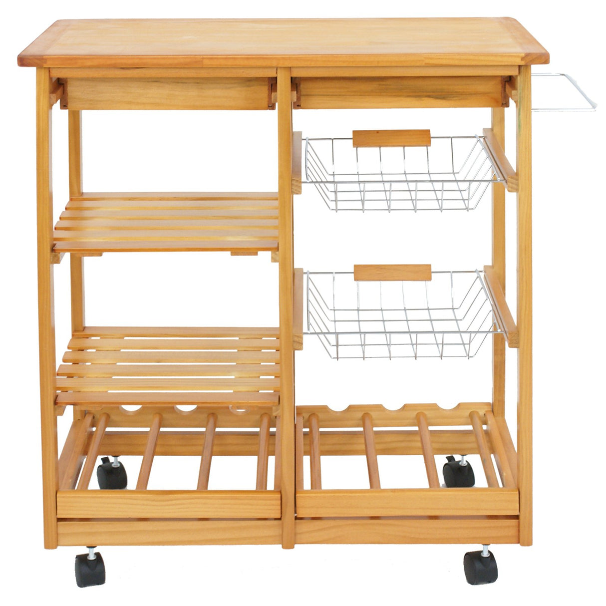 ZENY 4-Tier Stylish Wooden Kitchen Storage Cart with Drawers & Baskets ZENY