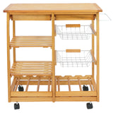 ZENY 4-Tier Stylish Wooden Kitchen Storage Cart with Drawers & Baskets ZENY