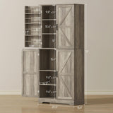 HOMCOM 72" Farmhouse Kitchen Pantry Cabinet, Freestanding Tall Storage Cabinet with 4 Barn Doors, 4 Adjustable Shelves and 8 Door Shelves, Gray Wash HOMCOM