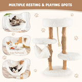 Tangkula Cat Tree Tower, Solid Wood Modern Cat Tower with Cozy Top Perch, 2 Platforms & 1 Hammock, Natural Branch Cute Cat Tree with Scratching Posts & Sisal Rope for Indoor Cats Tangkula