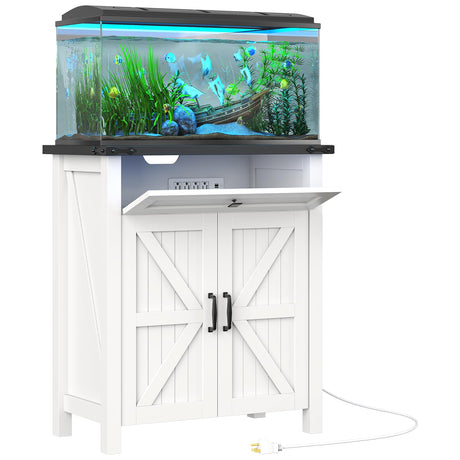 kepptory 20 Gallon Fish Tank Stand with Power Outlets, Farmhouse Decorative Aquarium Stand Furniture with Adjustable Shelves, 10-20 Gallon Reptile Turtle Tank Stand with Cabinet Storage (White, 20GL) kepptory