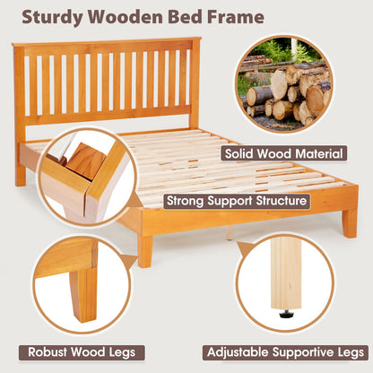 PayLessHere Solid Wood Platform Bed Frame with Headboard - Easy Assembly, No Box Spring Needed, Brown, Full Size - WoodArtSupply