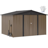 DWVO 10x8ft Metal Outdoor Storage Shed, Waterproof Tool Shed Heavy-Duty Storage Unit with Lockable Door and Vents, Ideal for Bicycles, Tools, Lawnmowers, Backyards, Patios, Lawns - Brown DWVO
