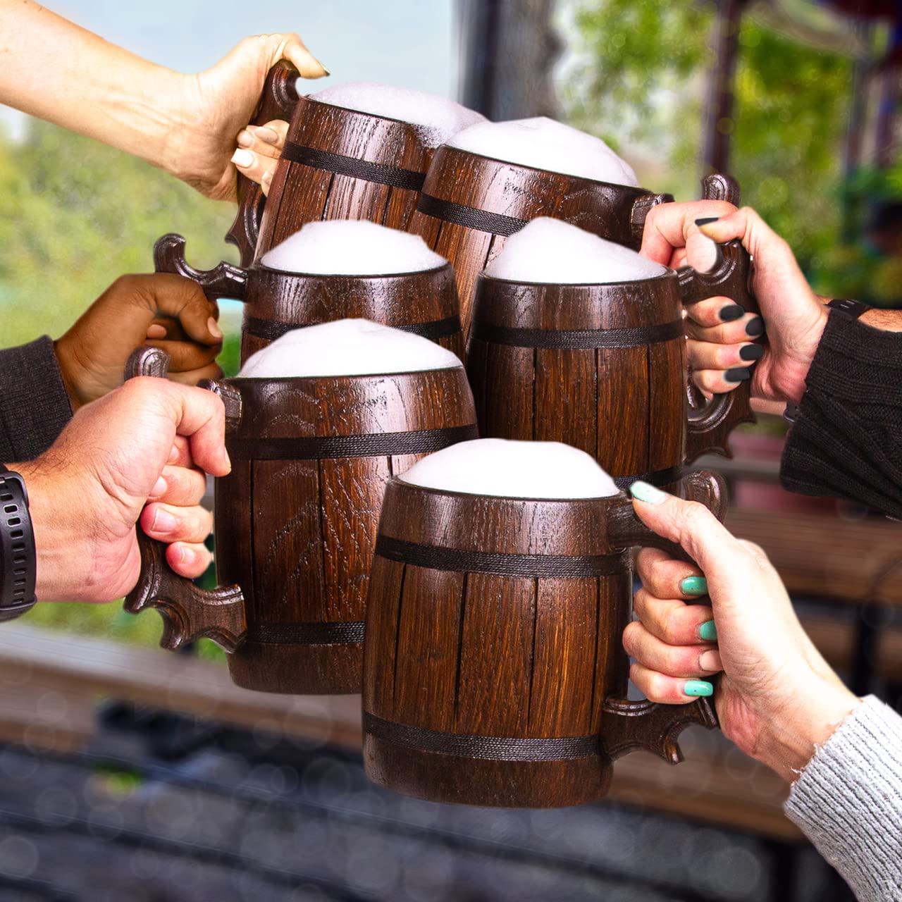 Set of 6 Handmade Wooden Beer Mug of Wood Eco Friendly Great Gift Ideas - WoodArtSupply