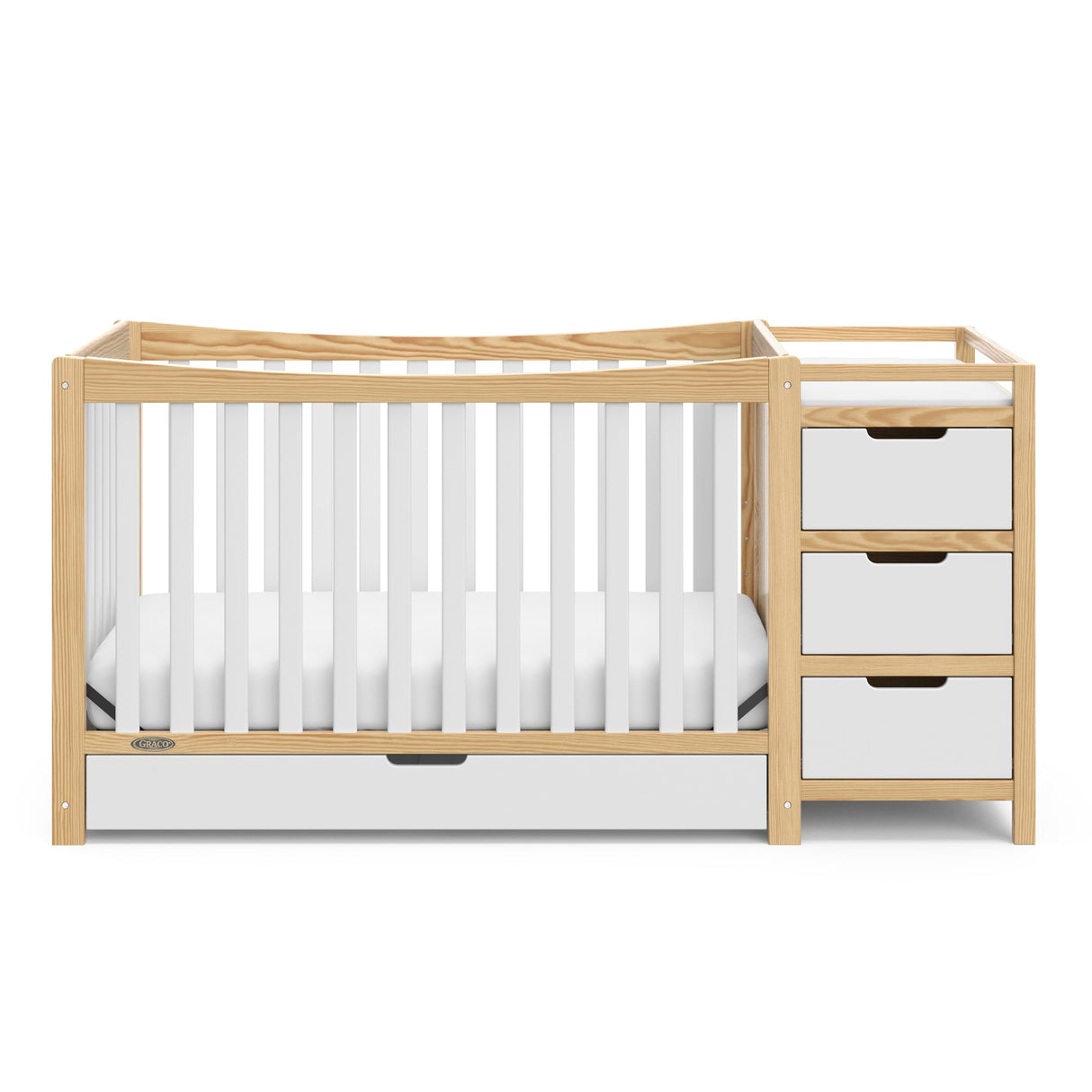 Graco Remi 4-In-1 Convertible Crib & Changer With Drawer (White & Natural) – GREENGUARD Gold Certified, Crib And Changing-Table Combo, Includes Changing Pad, Converts To Toddler Bed, Full-Size Bed Graco
