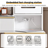 Arulvmrn Makeup Vanity Desk with Mirror and Lights, 48" Big Modern Vanity Desk with 5 Drawers & Shelves, Dressing Table with Charging Station, Glass Top Vanity Table for Bedroom,White Arulvmrn