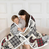 Rustic Farm Animal Fleece Bed Blanket Throw 50"X60" Retro Buffalo Plaid Farmhouse Cabin Throw Blanket Country Sheep Chicken Cow Print Sherpa Blanket,Grid Windmill Flannel Blanket Red Black Grey Erosebridal