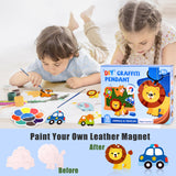 Magnetic Mini Tile Art-DIY Craft Kits for Kids,Fridge magnet painting kit for kids Ages 4-8,Soft Leather Fridge Magnets Craft Paint Set Animals & Vehicles,Party Favors for Kids 8-12 DerzuanAscent