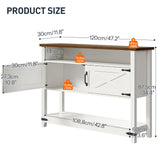 HOOBRO Farmhouse Entryway Table with Storage, 47.2" Long Console Table for Entryway, White Sofa Table with Doors and Cabinets, Narrow Sofa Table Behind Couch, for Hallway, Foyer, White and Walnut HOOBRO