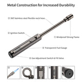 Butane Lighter Torch Long Lighter Refillable Jet Lighter Windproof Lighter with Visual Fuel Window Flexible Neck Lighter for Grill Fireplace Stove Camping Kitchen (No Butane Included) - Black Megainvo