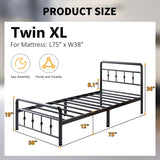 Lutown-Teen 12 Inch Twin XL Bed Frames with Victorian Vintage Headboard and Footboard, No Box Spring Needed, Heavy Duty Metal Mattress Foundation, Noise Free, Easy Assembly, Black Lutown-Teen