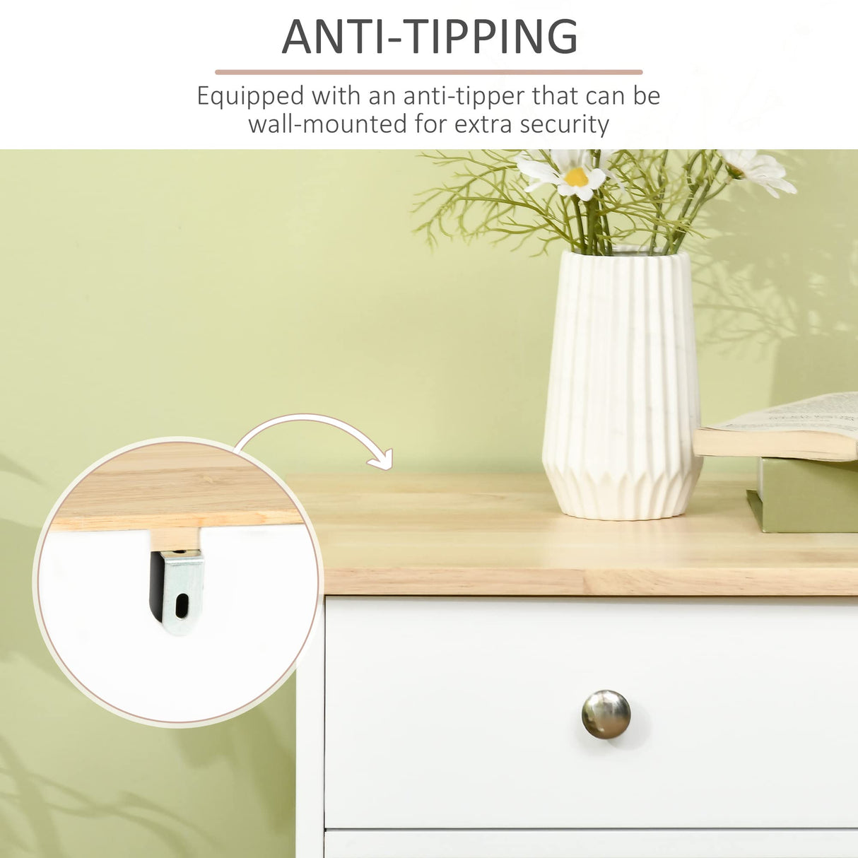 HOMCOM Sideboard with Solid Wood Countertop, Modern Kitchen Storage Cabinet, Coffee Bar Cabinet with 3 Drawers, Doors and Adjustable Shelf, White HOMCOM