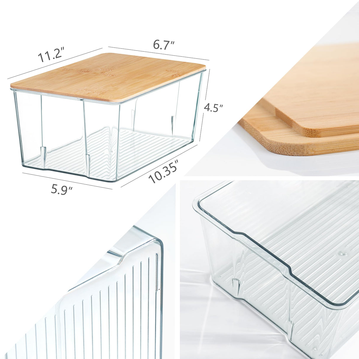 Qilinba 2 Pcs Clear Bread Box with Bamboo Board Lid for Kitchen Countertop, Bread Storage Container for Homemade Bread Qilinba