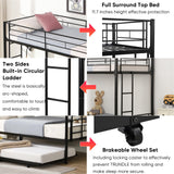 Twin-Over-Futon Convertible Couch and Bed, Metal Futon Bunk Bed with Guardrails and Ladder, Sturdy Steel Foldable Sofa-Bed for Kids Adults Teens (Bunk Bed, Twin) Anwick