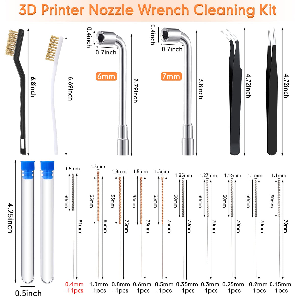 Leifide 50 Pieces 3D Printer Nozzle Cleaning Kit Includes 19 Pcs Stainless Steel Needles Cleaner Tools and 23 Pcs MK8 Nozzles Multiple Sizes Compatible with Makerbot Creality CR-10 Ender 3 5 LEIFIDE