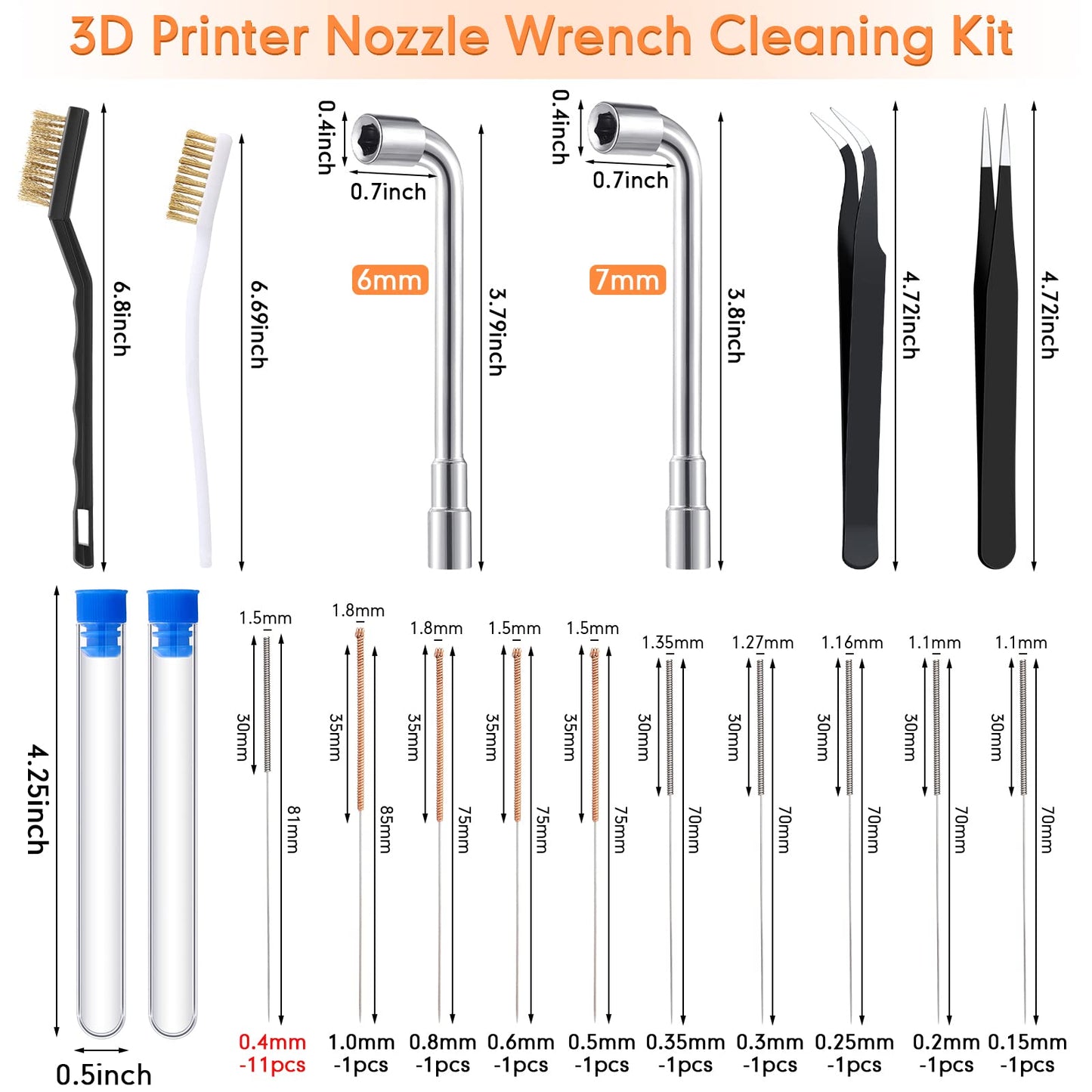 Leifide 50 Pieces 3D Printer Nozzle Cleaning Kit Includes 19 Pcs Stainless Steel Needles Cleaner Tools and 23 Pcs MK8 Nozzles Multiple Sizes Compatible with Makerbot Creality CR-10 Ender 3 5 - WoodArtSupply