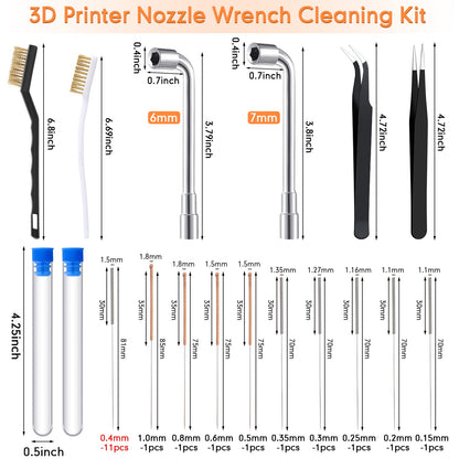 Leifide 50 Pieces 3D Printer Nozzle Cleaning Kit Includes 19 Pcs Stainless Steel Needles Cleaner Tools and 23 Pcs MK8 Nozzles Multiple Sizes Compatible with Makerbot Creality CR-10 Ender 3 5 - WoodArtSupply