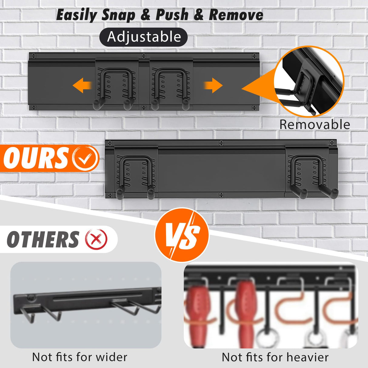 Housolution Heavy Duty Garden Tool Organizer 64 Inch - 18Pack Carries 570 lbs, Garage Tool Organizer Storage System, 4 Rails with 12 Adjustable Hooks, Tool Holder Wall Mount for Warehouse, Workshop Housolution