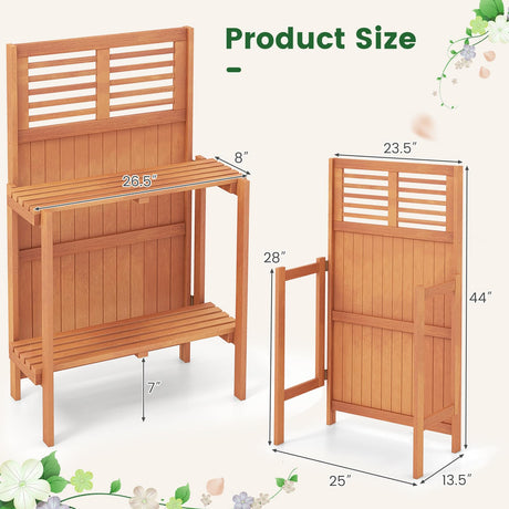 Giantex Folding Potting Bench, 2-Tier Gardening Workstation w/Storage Shelves, Wood Outdoor Potting Table for Garden, Yard, Balcony, Easy Assembly, Natural Giantex