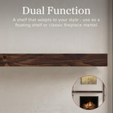 Dakota 48 Inch Floating Fireplace Mantel Shelf | Burnished Walnut | Handcrafted Natural Pine Wood Shelves | Rustic Farmhouse Wall-Mounted Mantel for Fireplaces & Home Decor | 48” W x 3” H x 8” D MANTELSDIRECT