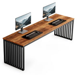 LITTLE TREE Two Person Desk, 78.74" Extra Long Computer Desk for 2 People, Rustic Brown Wooden Double Study Desk with Black Heavy Duty Metal Legs, Large Business Workstation for Home Office LITTLE TREE