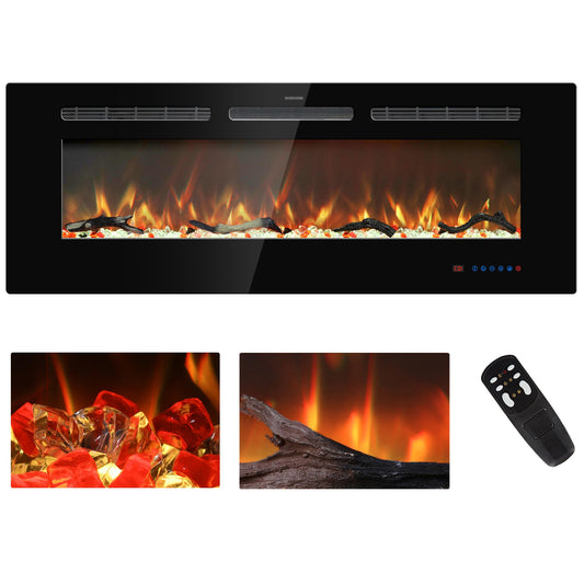 Kentsky 45 inches Electric Fireplace Inserts, Recessed and Wall Mounted Fireplace Heater, Linear Fireplace w/Thermostat, Remote & Touch Screen, Multicolor Flame, Timer, Log & Crystal, 750W/1500W