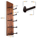 Rustic State Alicante Wall Mounted Reclaimed Wood Vertical Wine Rack Holder Shelf Organizer with Railroad Spike Cast Iron Hooks for 5 Bottles - Home, Kitchen, Dining Room Bar Décor - Walnut Rustic State