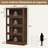 BONITURE Display Cabinet with Acrylic Glass Doors,4-Tiers Curio Cabinet with LED Lighting for Collectibles, Collectibles Toy Organizers Rack & Display Shelf Display Case Storage Cabinet, Walnut BONITURE