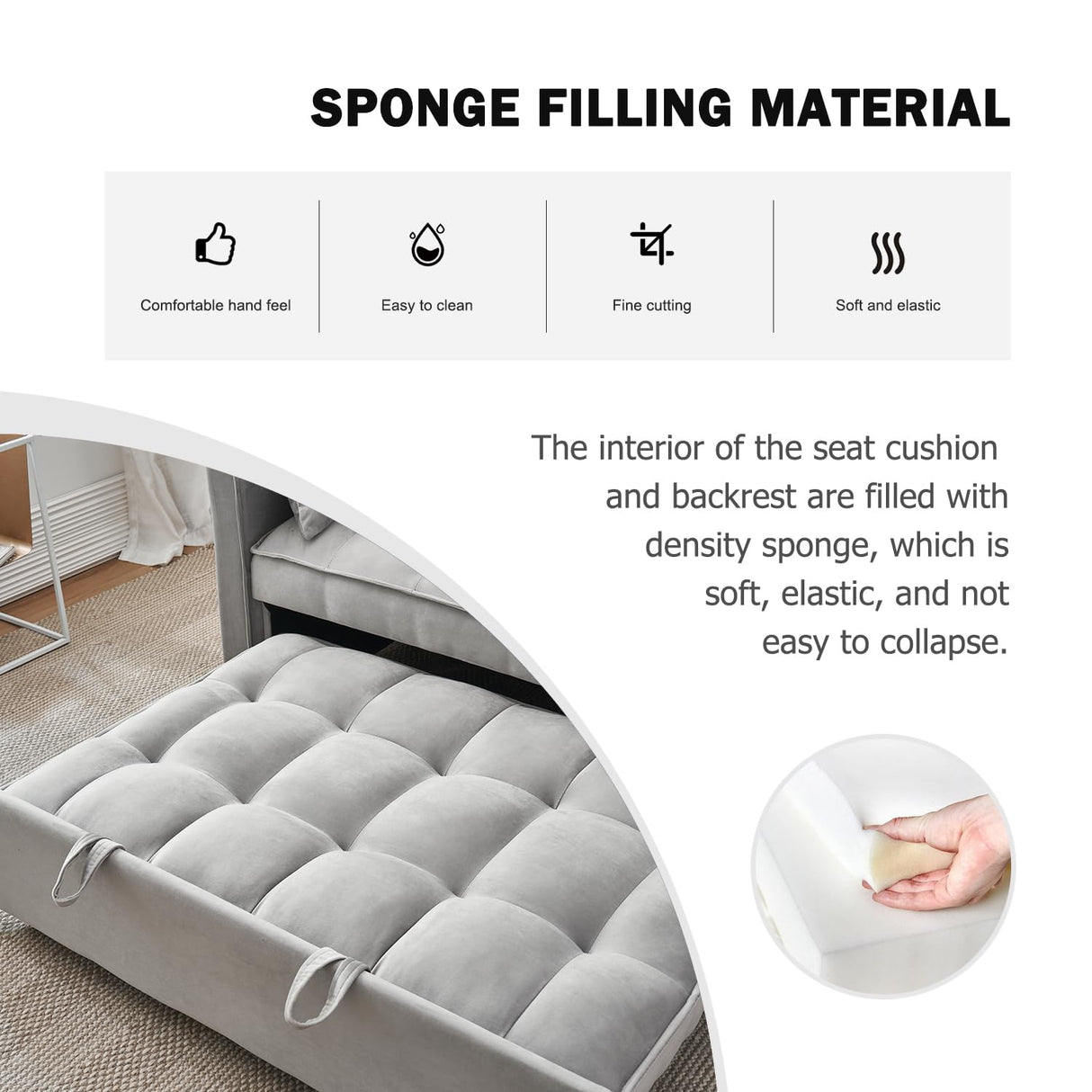 ECHINGLE Futon Sofa Bed, 3 in 1 Sleeper Sofa Couch Bed with Armrests, Storage Pockets and 2 Pillows, Adjustable Backrest, Sofa Bed Couch for Living Room, Bedroom, Office,Reading Room(Grey) ECHINGLE