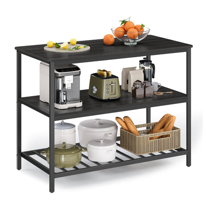 VASAGLE Kitchen Island with 3 Shelves, 47.2 Inches Width Kitchen Shelf with Large Worktop, Stable Steel Structure, Industrial, Easy to Assemble, Ebonised Oak and Black UKKI001B42