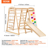 VEVOR Large Size Indoor Jungle Gym, 7-in-1 Toddler Indoor Playground, Wooden Toddler Climbing Toys with Wood & Rope Ladder, Net Ladder, Swing, Monkey Bar, Slide, Climbing Wall, 47.2 x 58 x 56in VEVOR