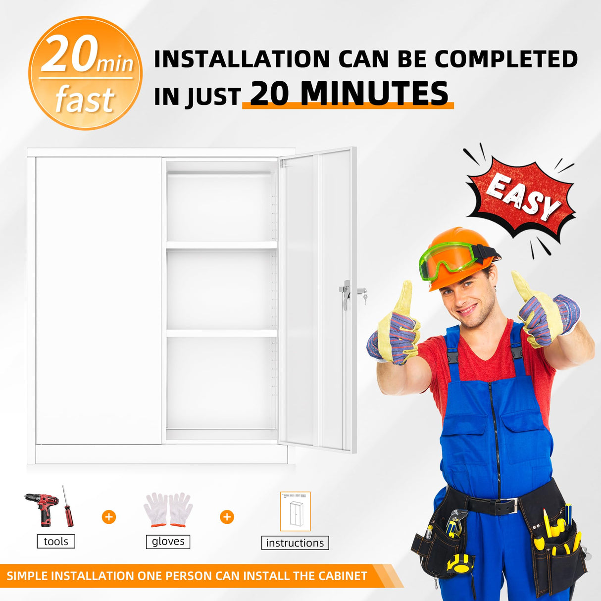 INTERGREAT Metal Storage Cabinet with Doors and Shelves,Lockable Storage Cabinet for Office,36”White Metal Utility Cabinets Garage Cabinets for Home Office, Garage, Kitchen, Shop INTERGREAT