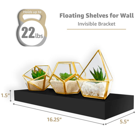 Sorbus Floating Shelves for Wall, Bathroom Shelves Wall Mounted for Kitchen, Bedroom, Bathroom Storage Over Toilet, Hanging Book Shelf for Wall Home Decor Living Room (Black, 2 Pack) Sorbus