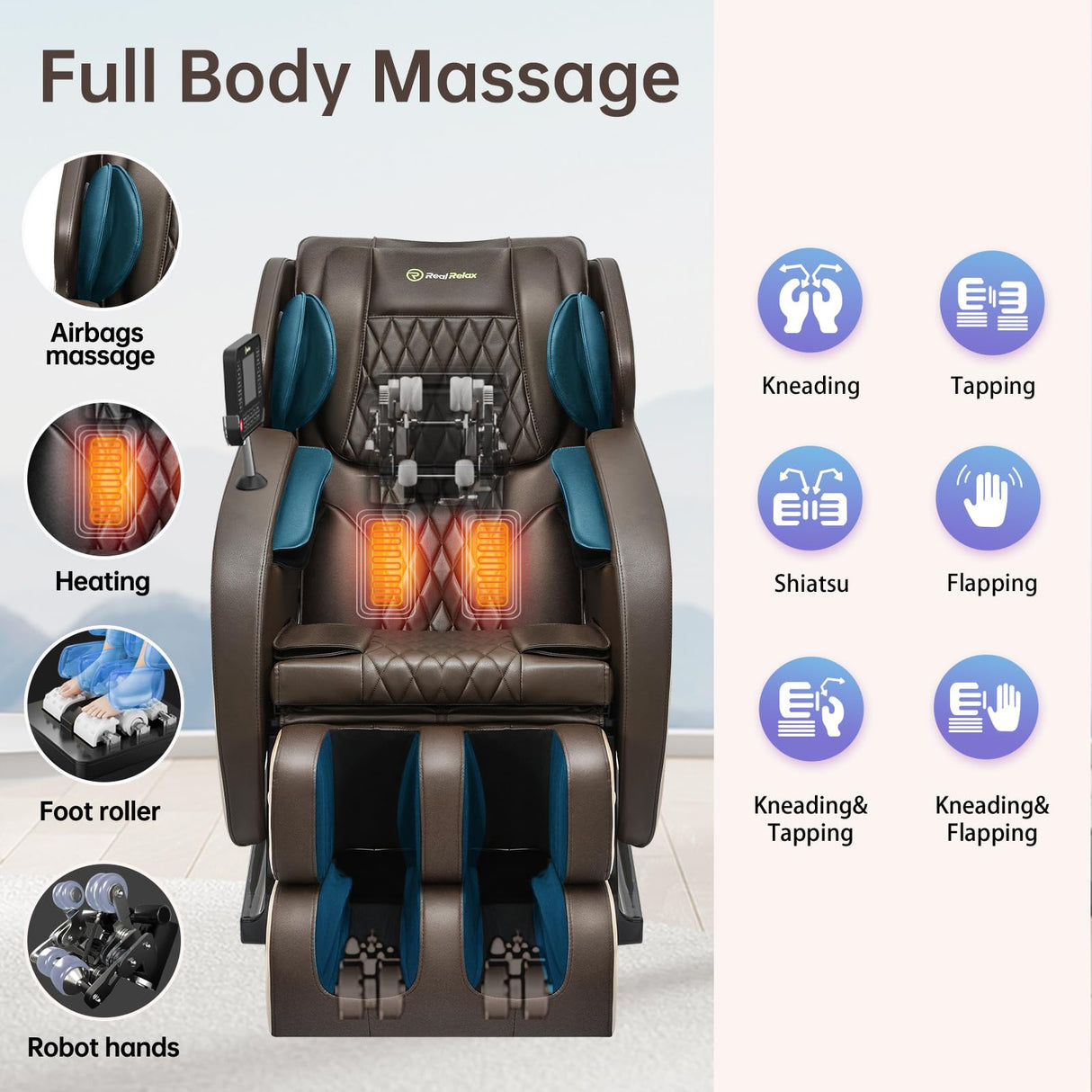 Real Relax Massage Chair, SL Track Full Body Zero Gravity Massage Chair Recliner with App Control, Favor 05 (Brown) Real Relax