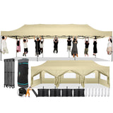 COBIZI 10x30 Pop Up Canopy with 8 Sidewall,Heavy Duty UPF 50+ All Season Wind Waterproof Commercial Outdoor Wedding Party Tents for Parties Canopy Gazebo with Roller Bag(10 x 30 ft Khaki) COBIZI