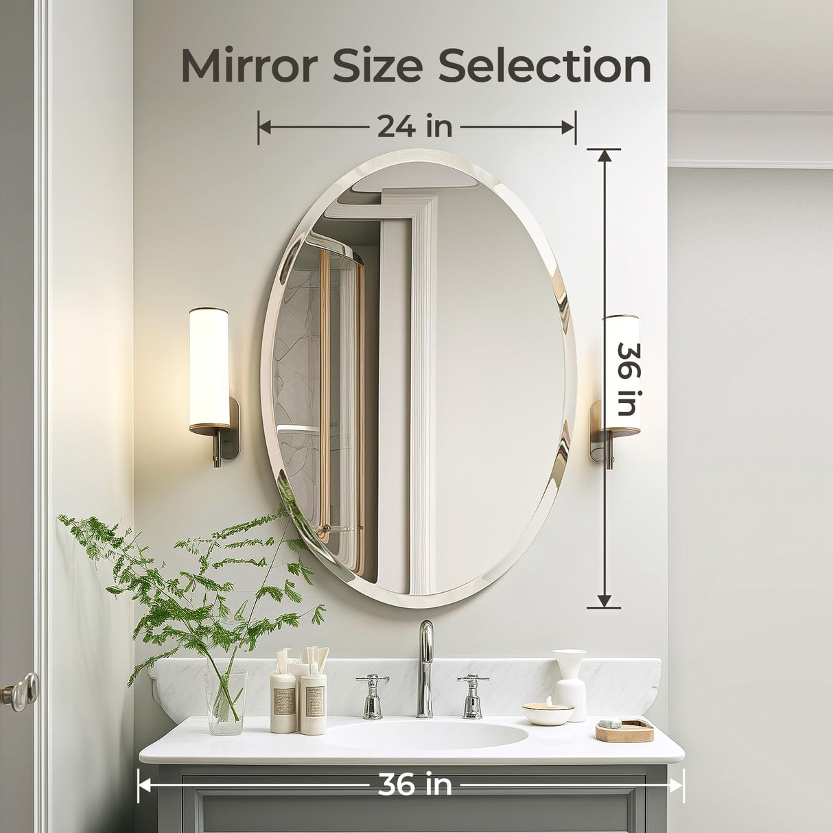 USHOWER Bathroom Mirror for Over Sink, 24x36 Inch Oval Frameless Mirror, Beveled and Polished, Decorative Wall Mirror for Bathroom, Bedroom, Vanity, Entryway, Modern and Elegant USHOWER
